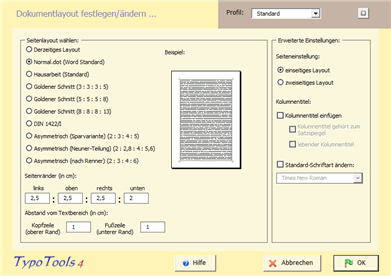 Dokumentlayout-Dialog