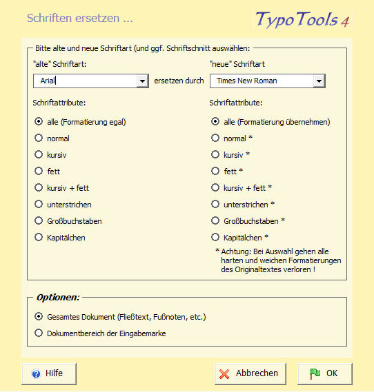 Schriften ersetzen - Dialog